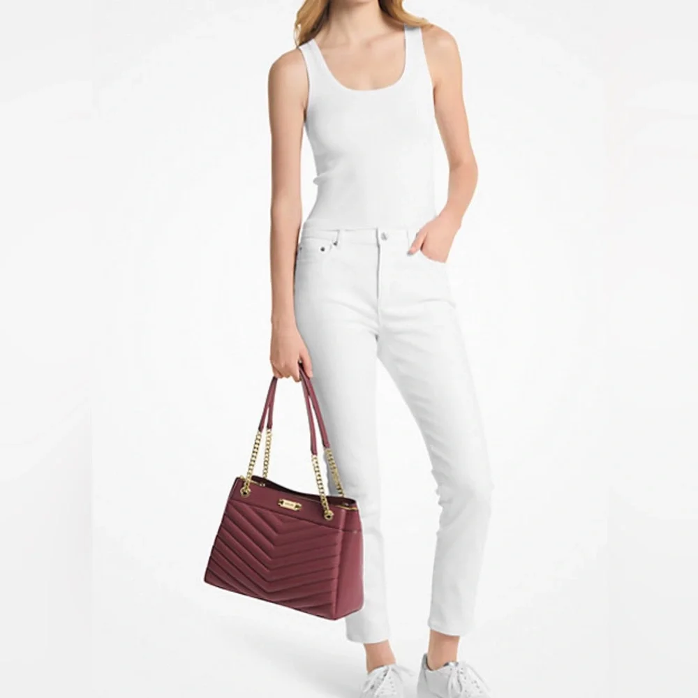 NWT MICHAEL KORS Whitney Medium Quilted Tote Bag Burgundy